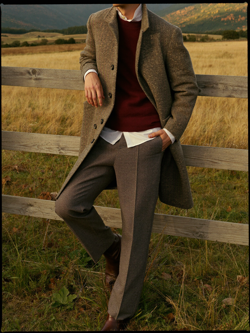 Tweed and suede at the ranch gate