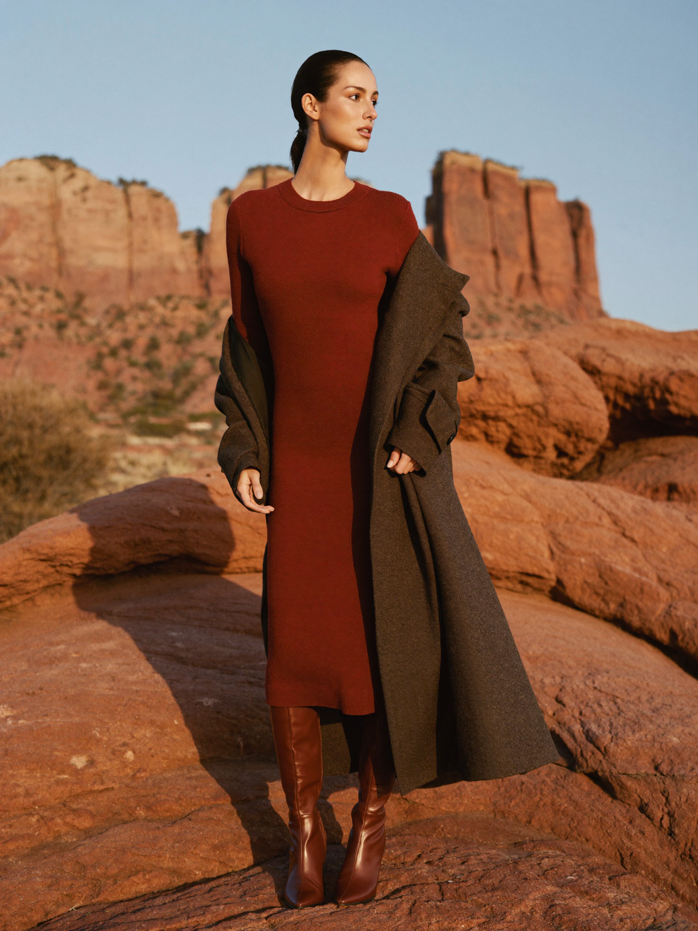 A wine knit dress for golden hour